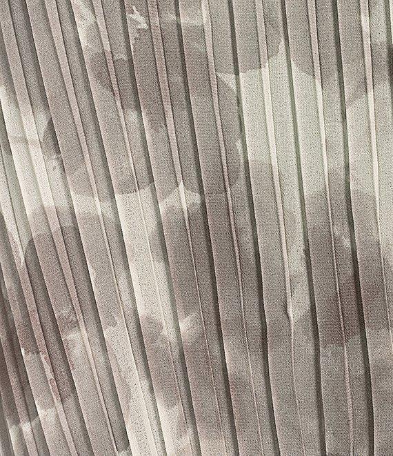 Calvin Klein Floral Printed Chiffon Pleated Crew Neck Long Sleeve Blouse Product Image