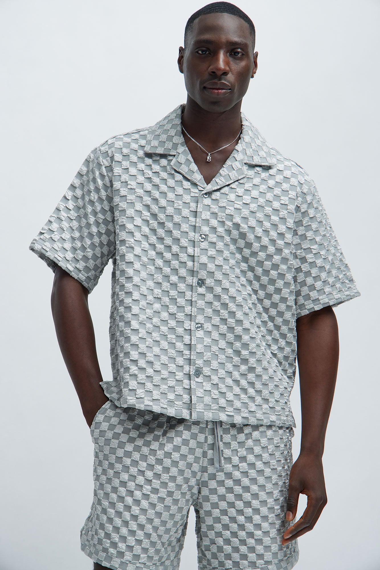 Crinkled Checkers Shirt - Grey Product Image
