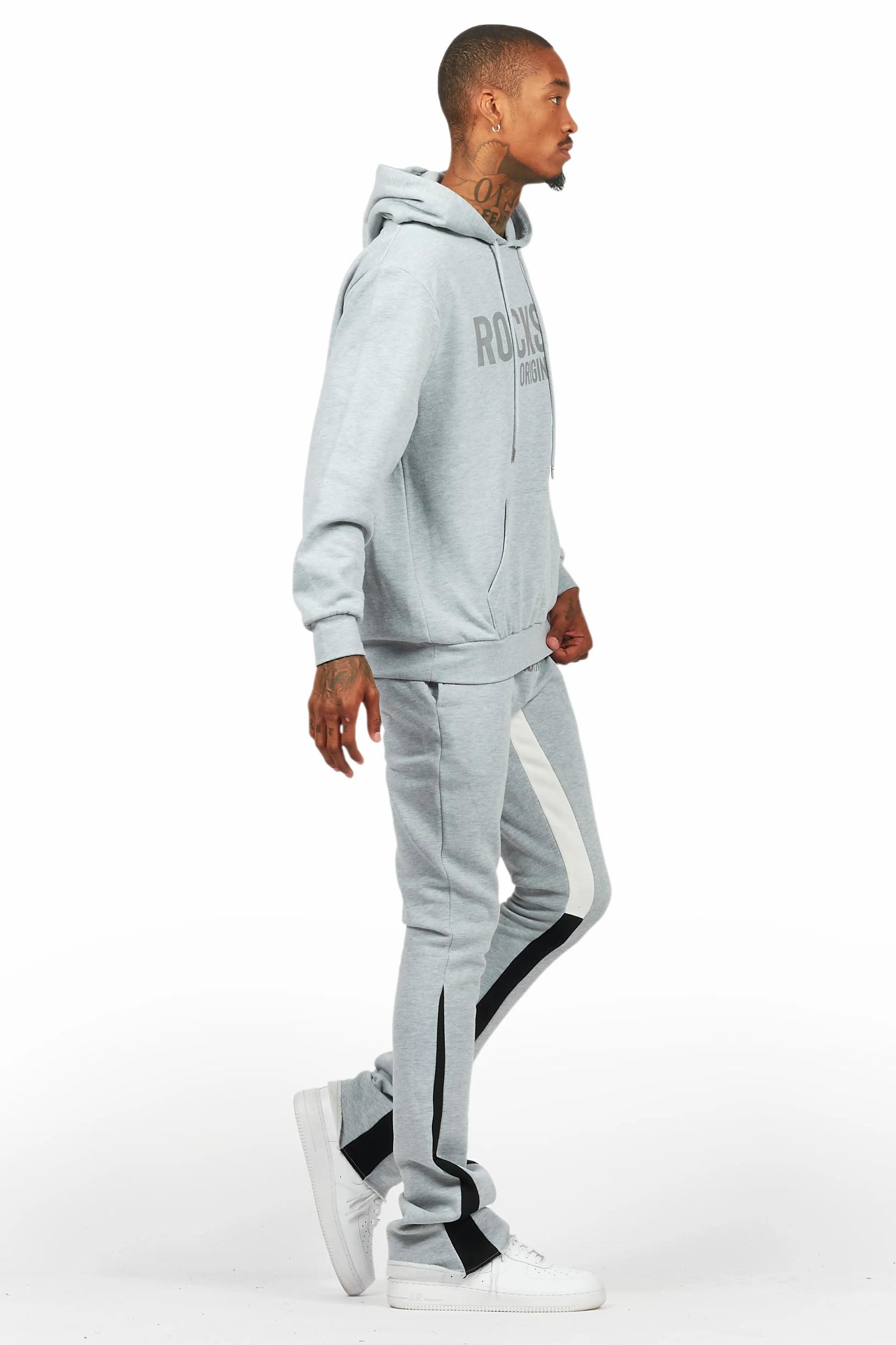 Sana Heather Grey Hoodie/Stacked Flare Track Pant Set Male Product Image