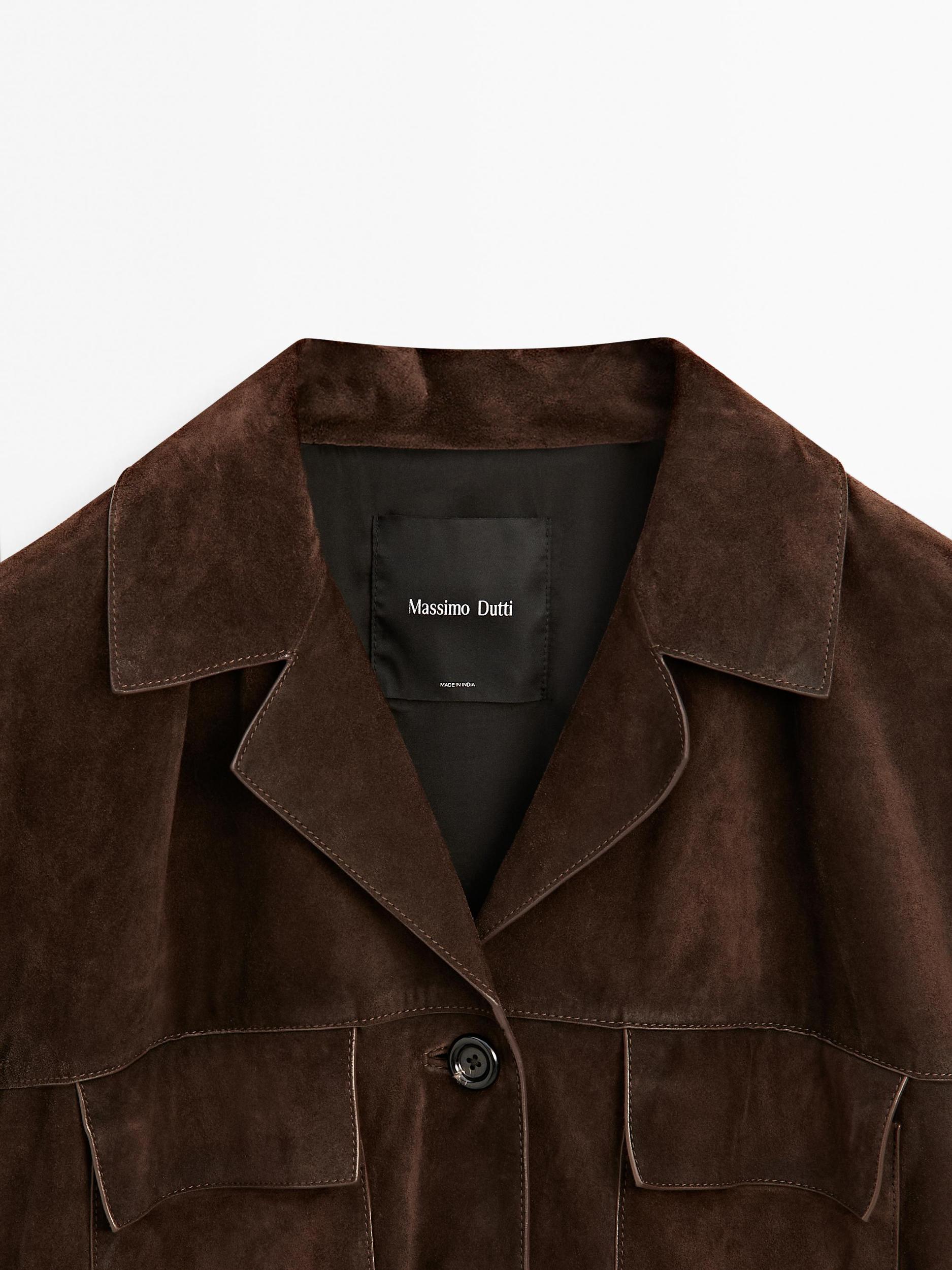 Split suede leather jacket with pockets Product Image