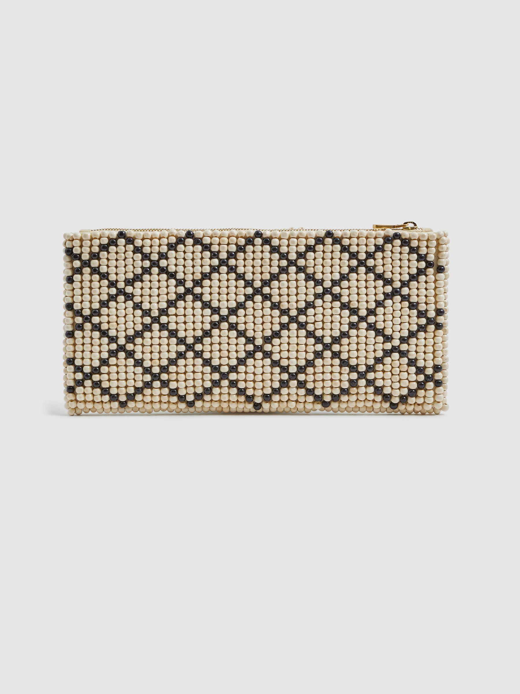 Wood-Beaded Clutch Bag in Natural/Black Product Image