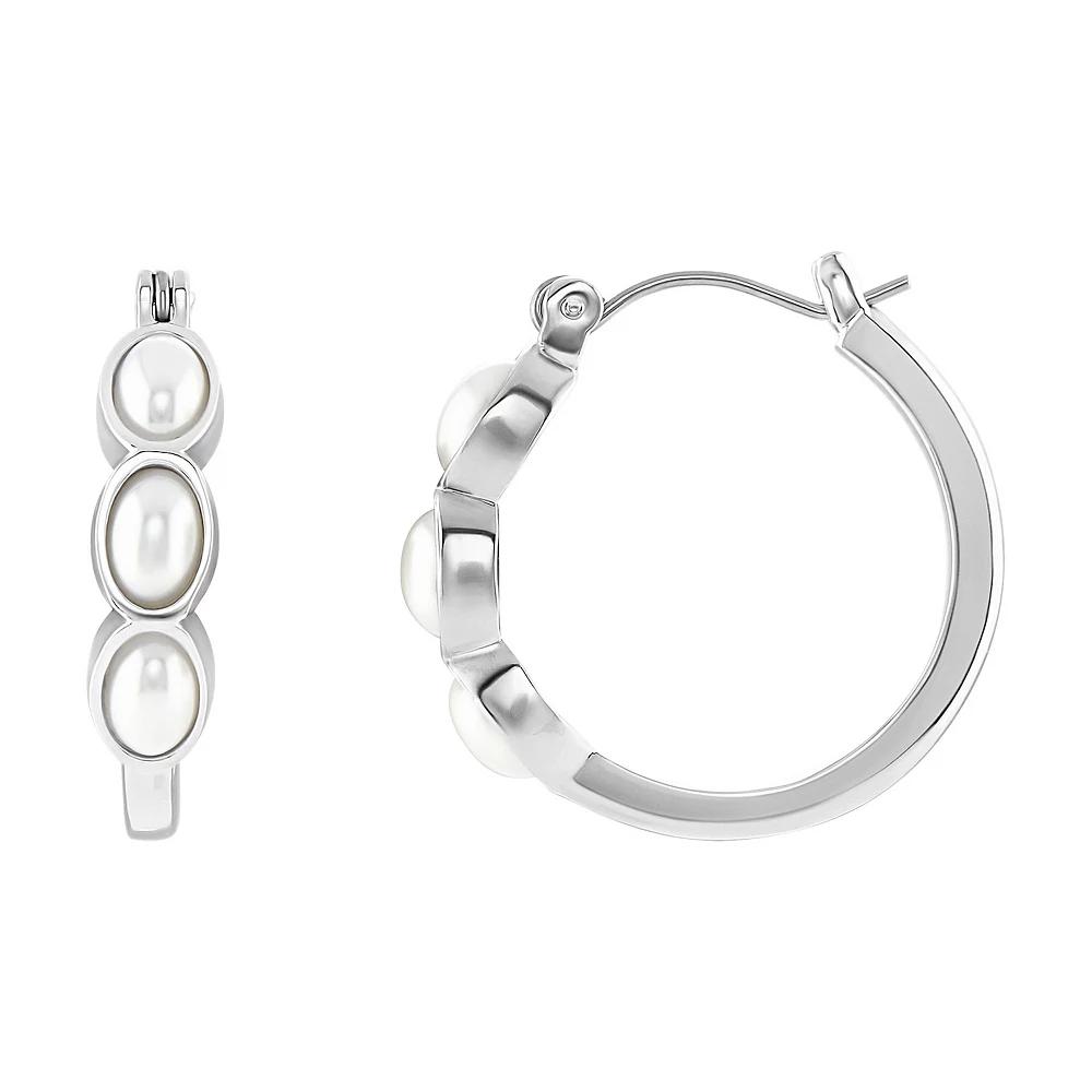 Emberly Silver Tone Triple Simulated Pearl Hoop Earrings, Women's, White Product Image