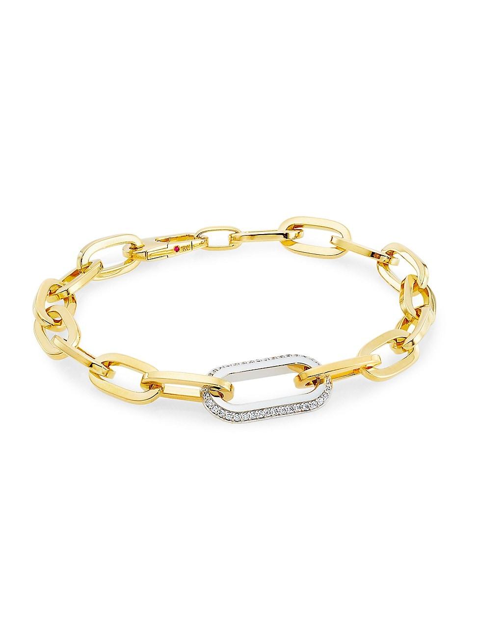 Womens 18K Yellow Gold & 0.78 TCW Diamond Paper Clip Chain Bracelet Product Image