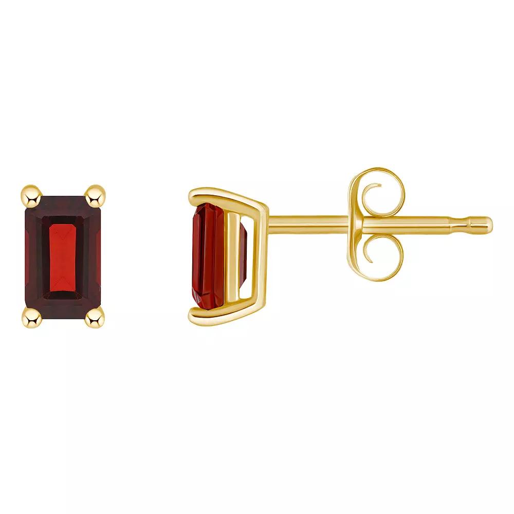 14k White Gold Emerald Cut Birthstone Stud Earrings, Women's, Red Jan Product Image