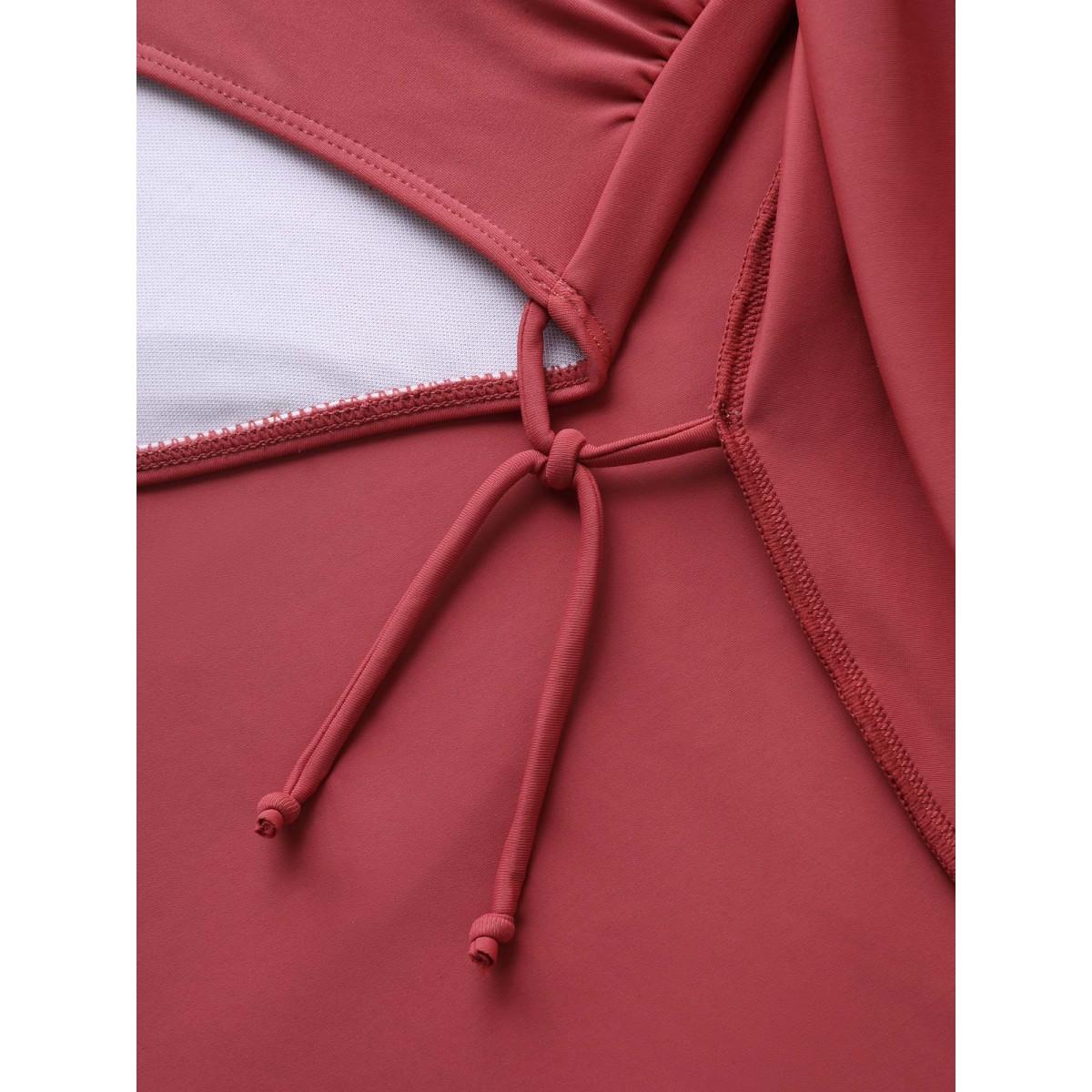 Plus Size Anti-Float Tie Keyhole Swim Dress Women's Swimwear Rust Resort Bodycon V-neck High stretch Curve Swim Dresses BloomChic 18-20/2X Product Image