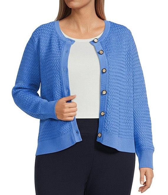 Investments Plus Size Charlotte Crew Neck Long Sleeve Button Front Cardigan Product Image