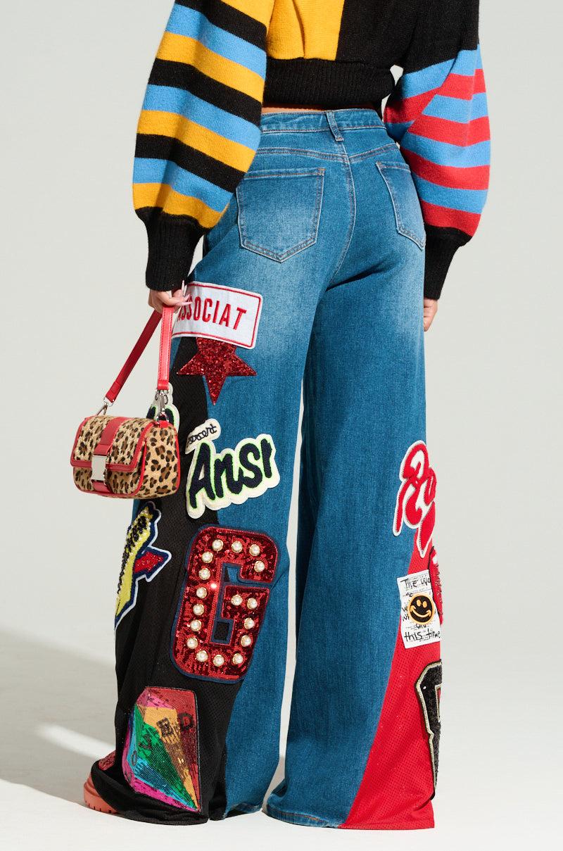 NOT SORRY PATCHWORK DENIM JEANS Product Image