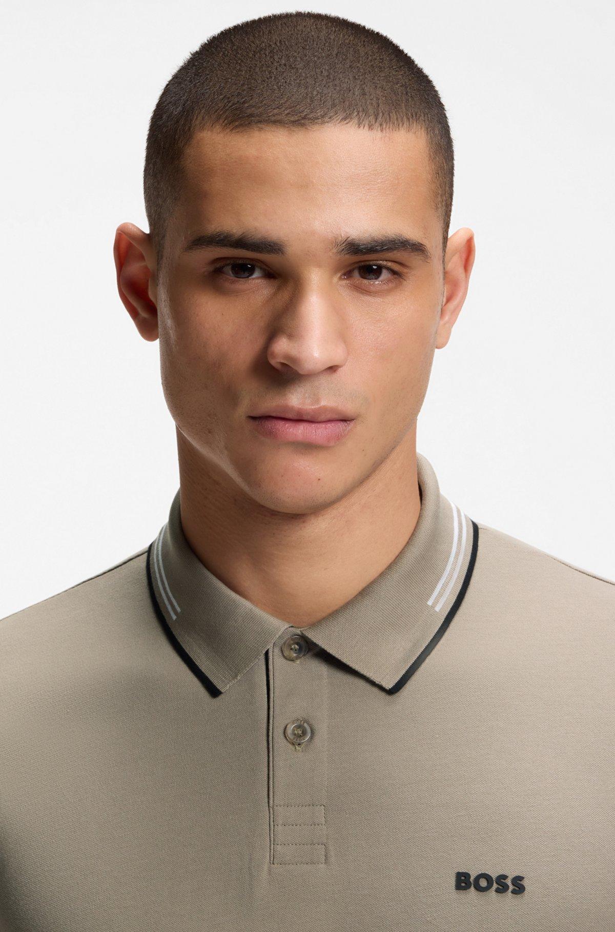 Stretch-cotton slim-fit polo shirt with branding and stripes Product Image