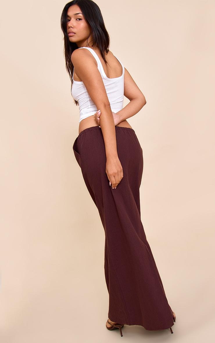 Deep Chocolate Premium Linen Drawstring Maxi Skirt Product Image
