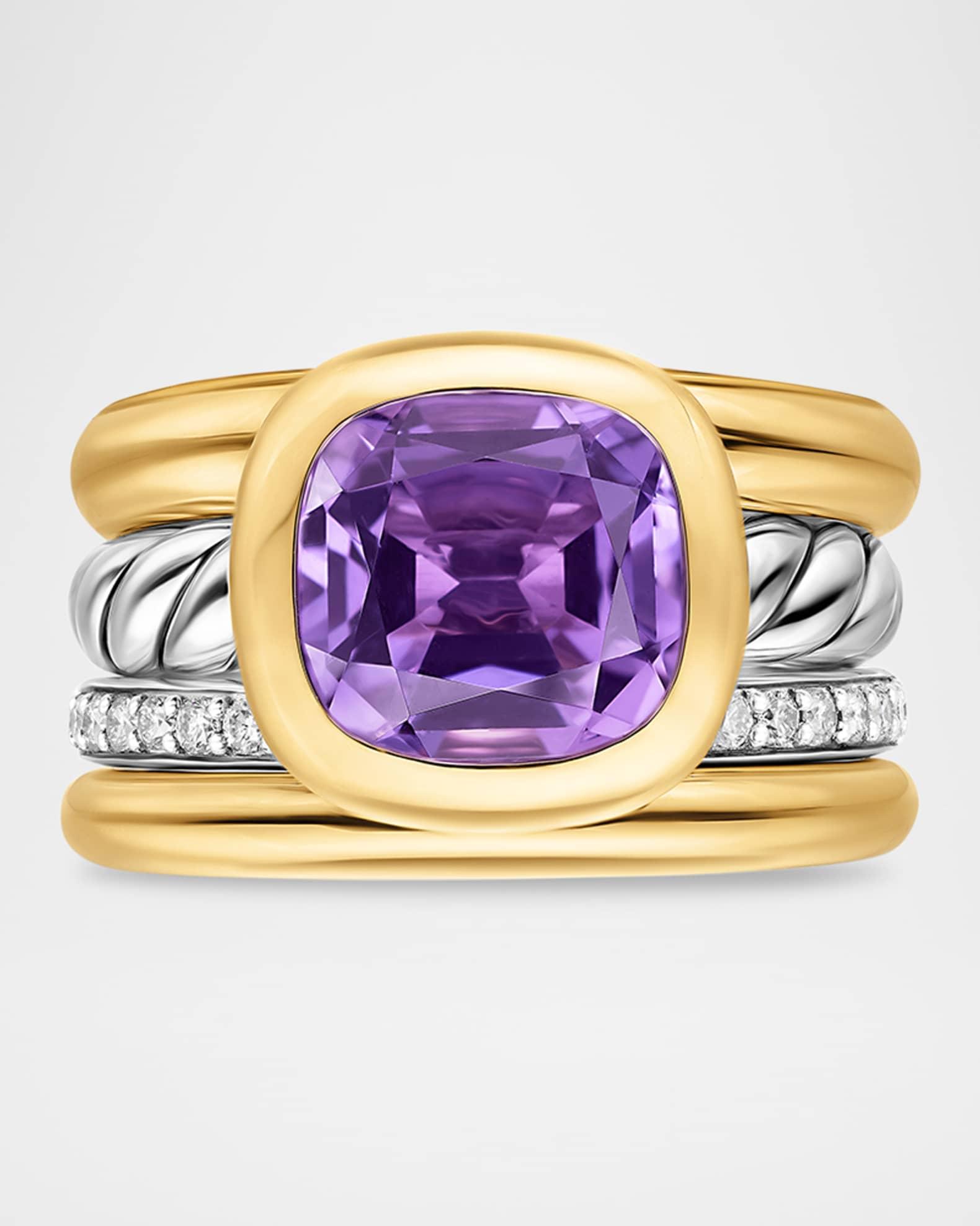 DY Mercer 4 Row Stone Ring with Diamonds in Silver and 18K Gold Product Image