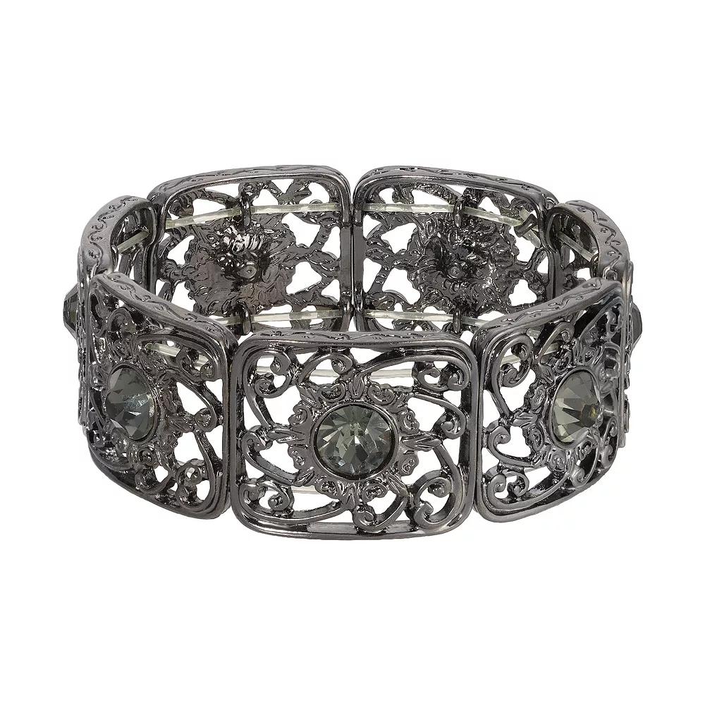 1928 Black Tone Filigree Stretch Bracelet, Womens Product Image