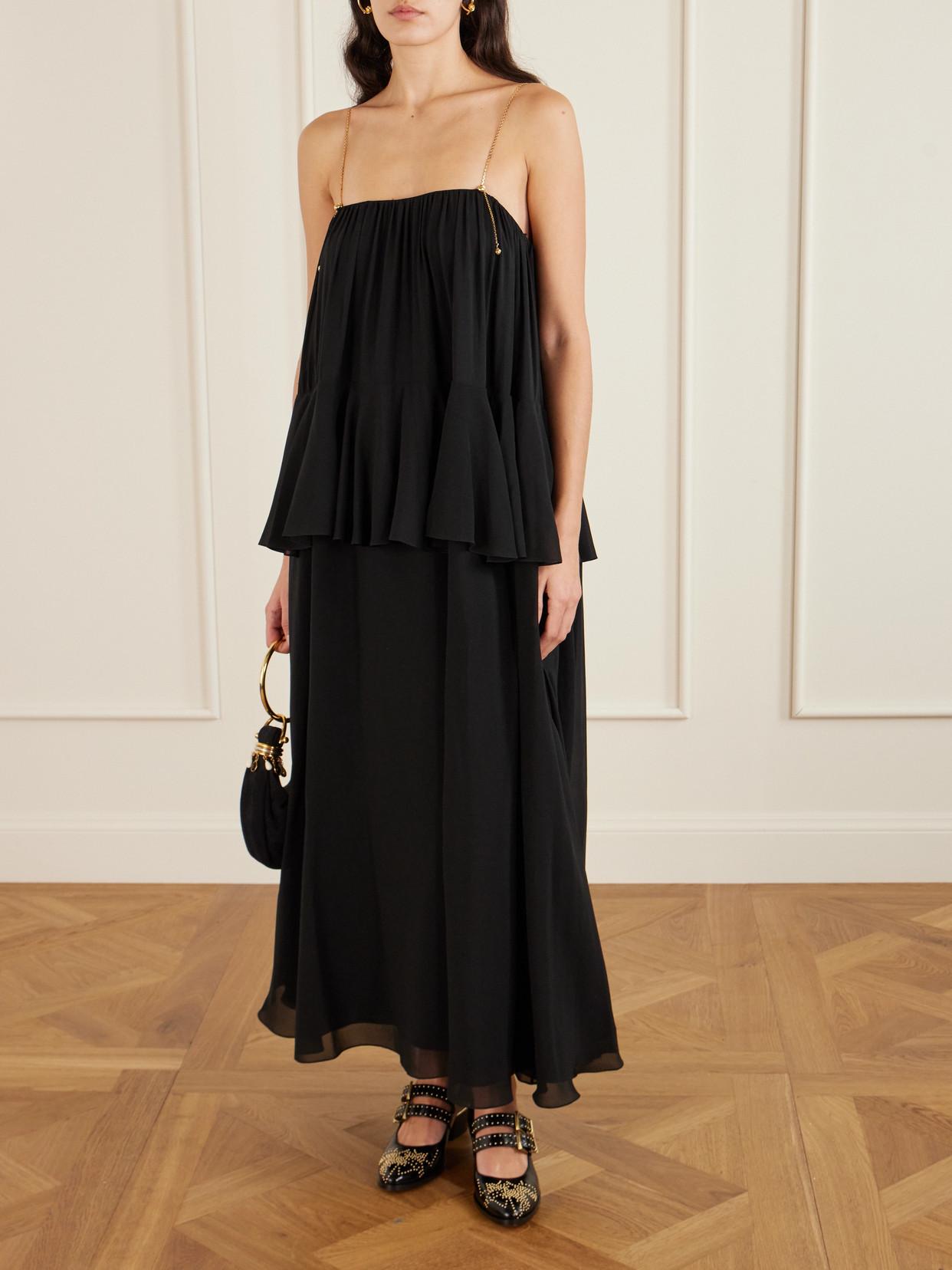 CHLOÉ Open-back Embellished Tiered Silk-georgette Maxi Dress In Black Product Image