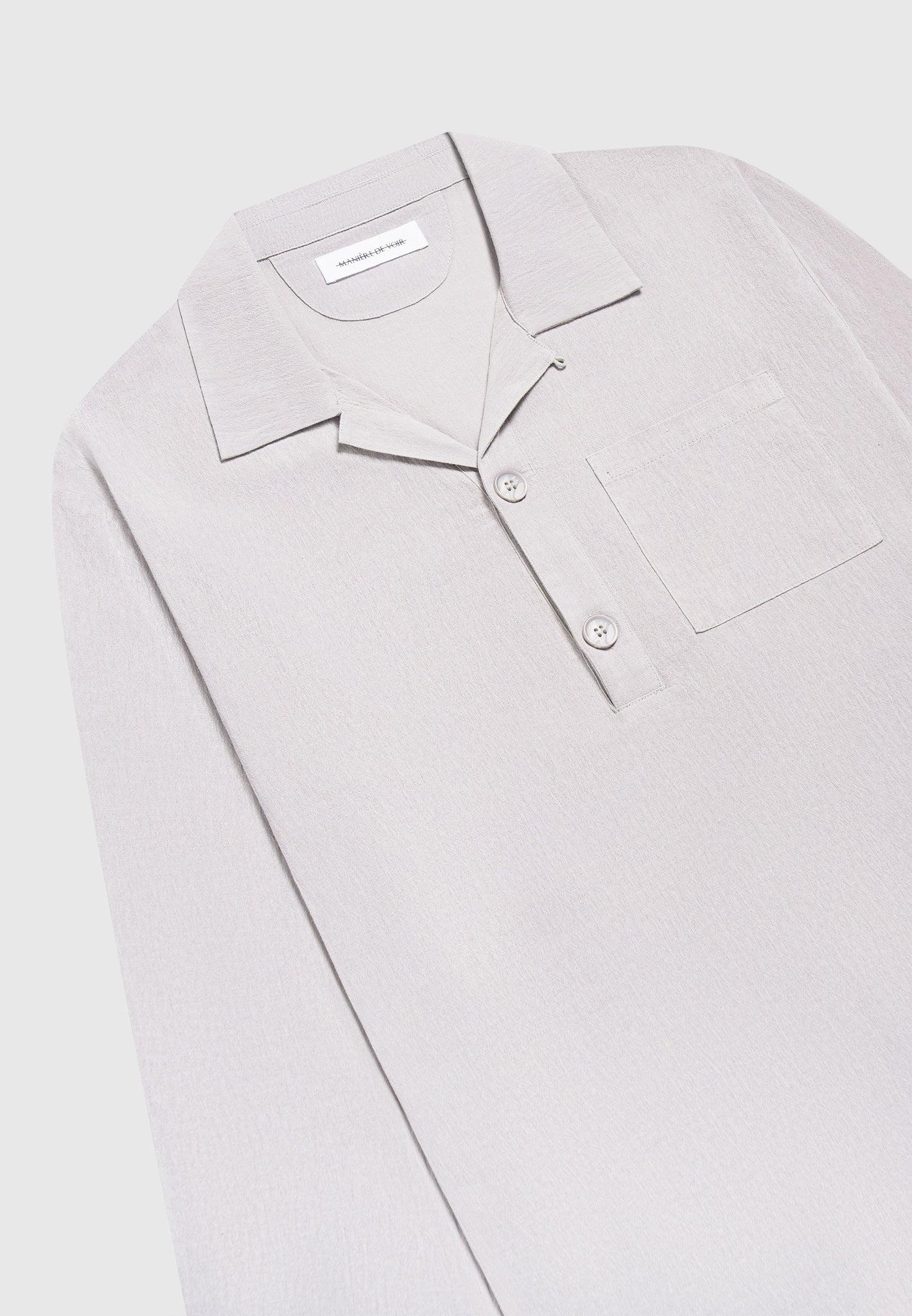 Crinkled Linen Pullover Shirt - Grey Male Product Image