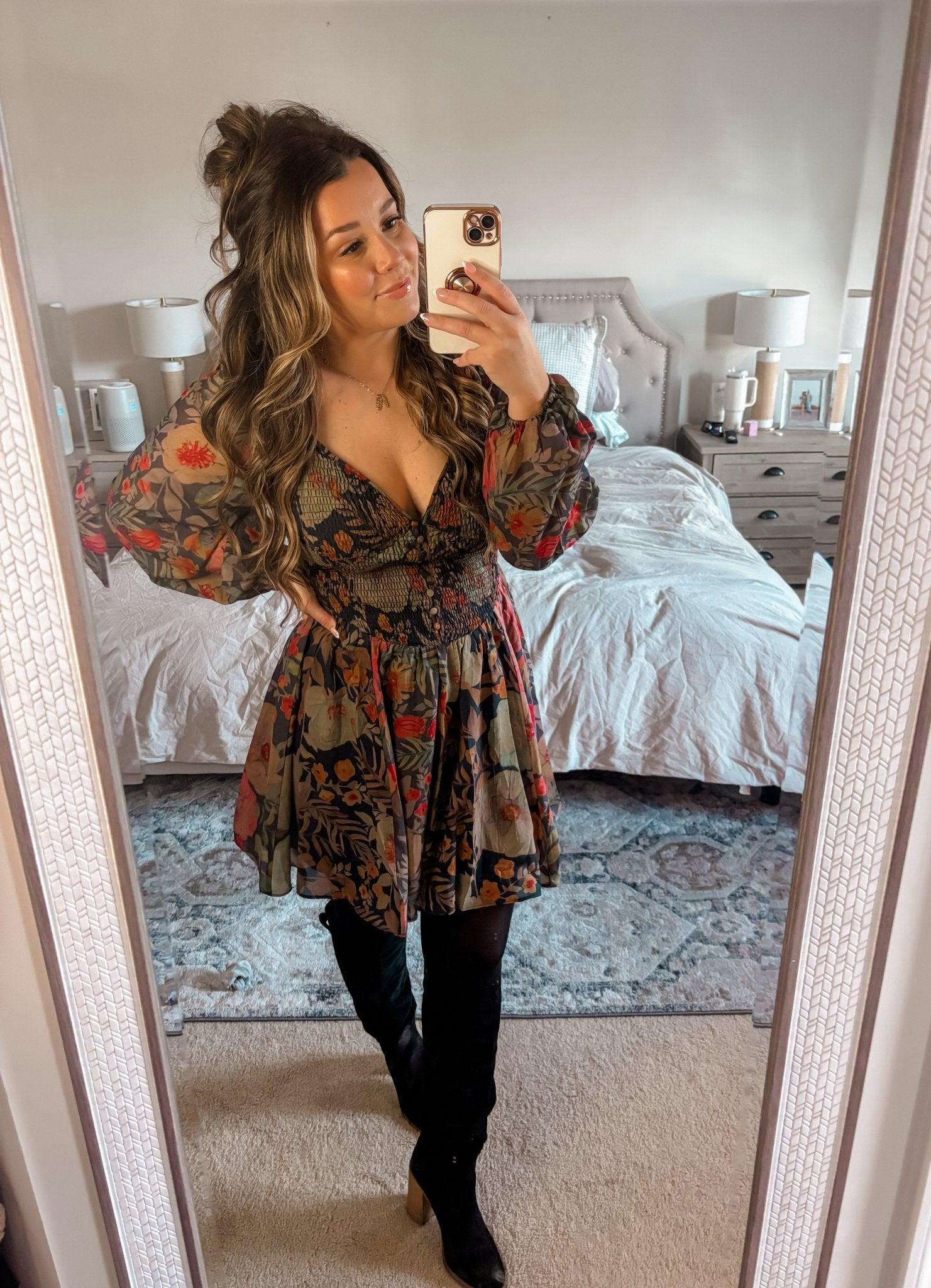 Navy Floral Print Mini Dress - FINAL SALE Product Image