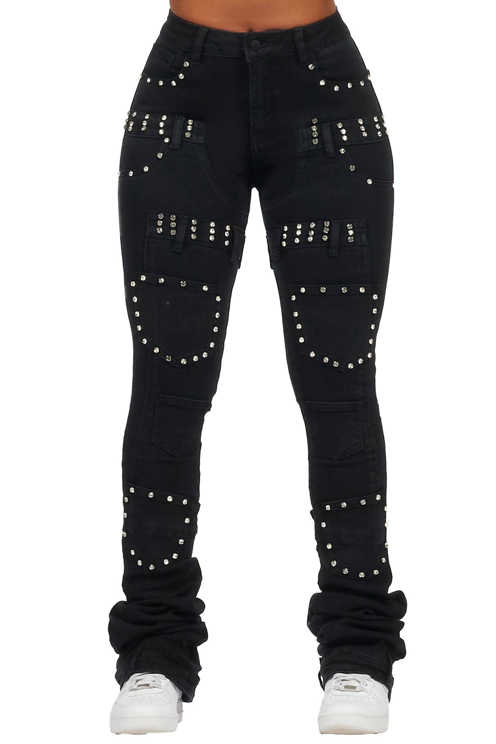 Vicky Black Rhinestone Super Stacked Jean Female Product Image