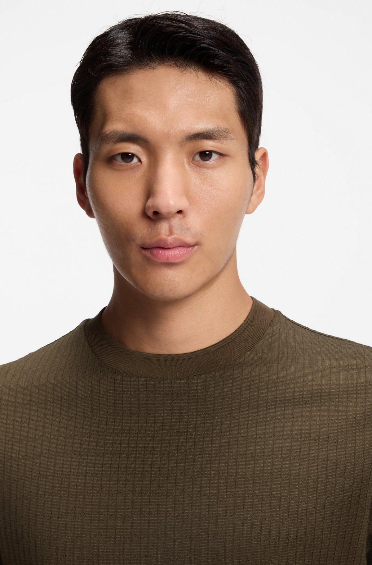 Cotton-silk T-shirt with geometric jacquard Product Image