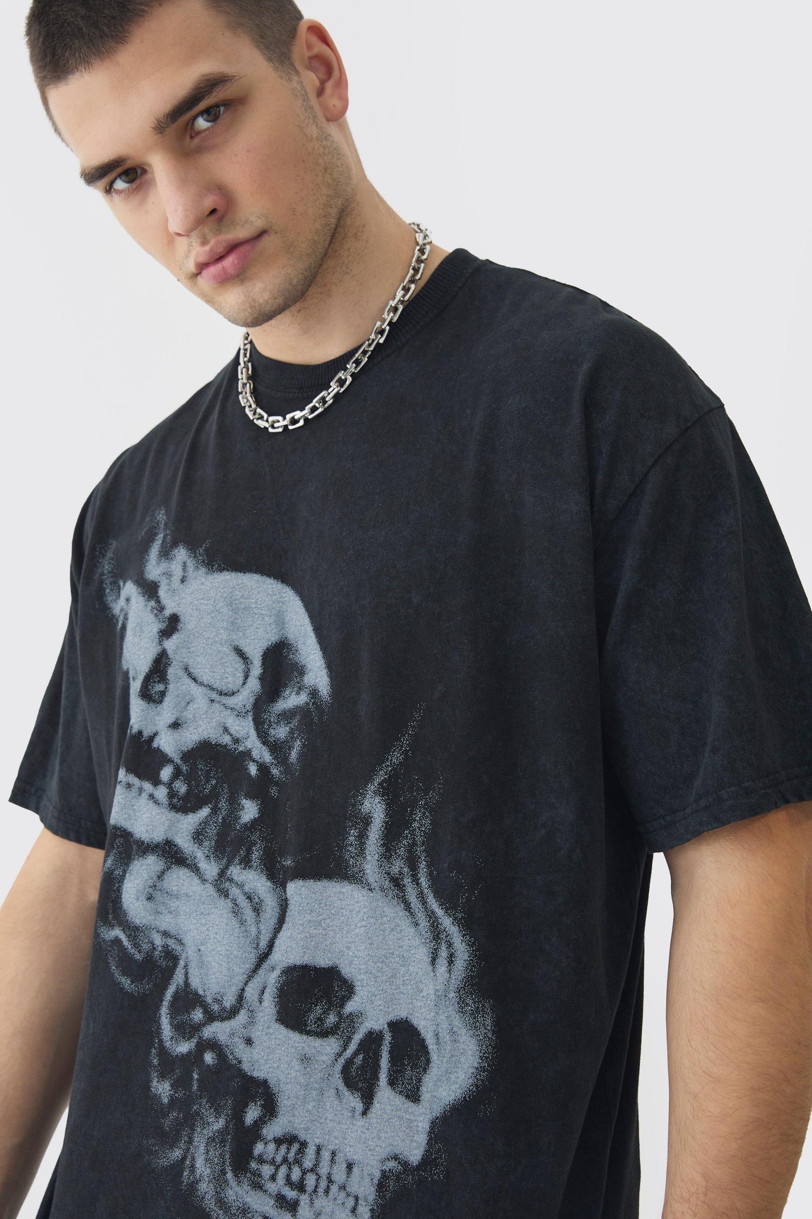Tall Oversized Skull Acid Wash T-Shirt | boohooMAN USA Product Image