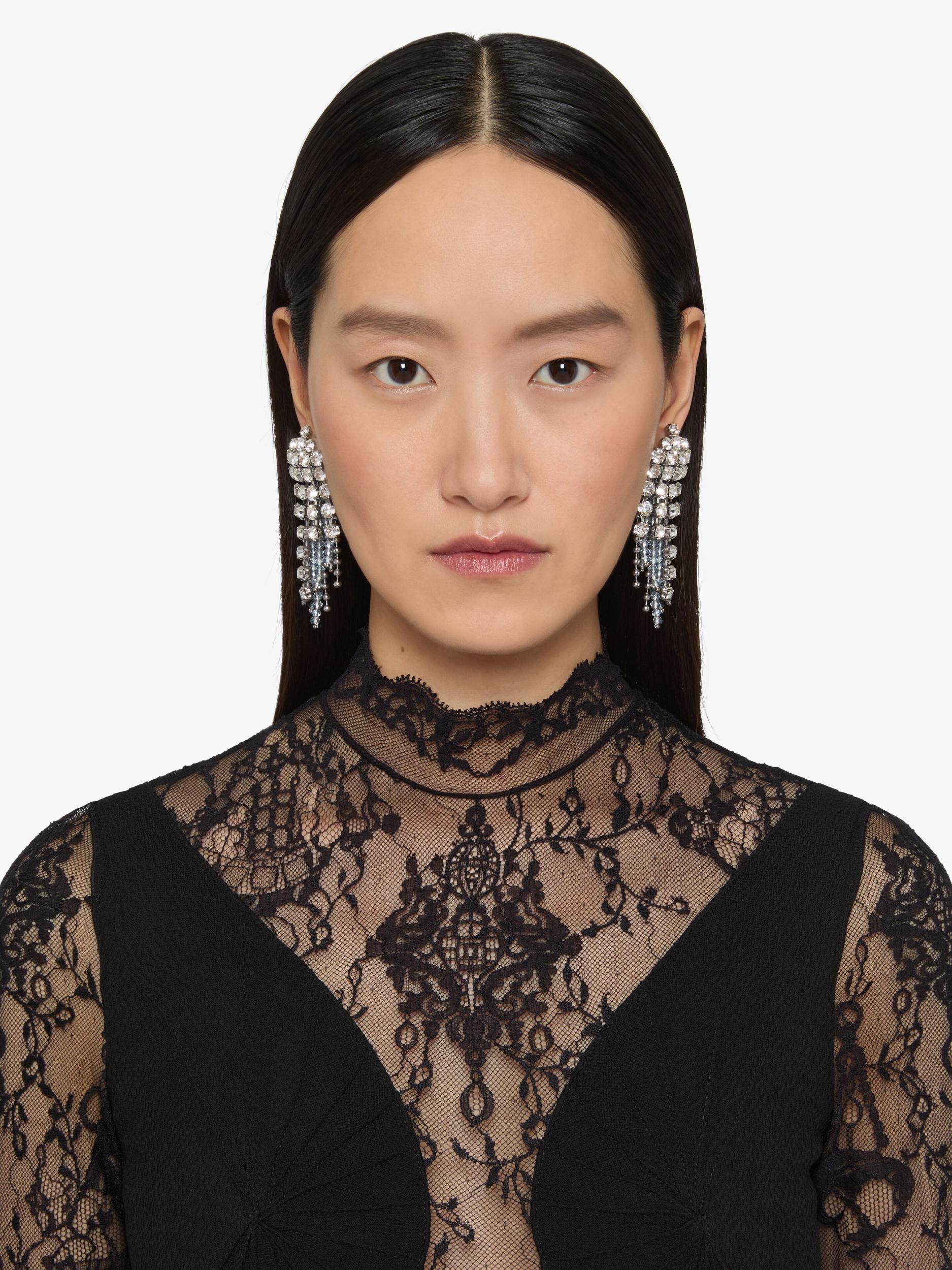 Crystal Bow earrings in metal with crystals and pearls Product Image