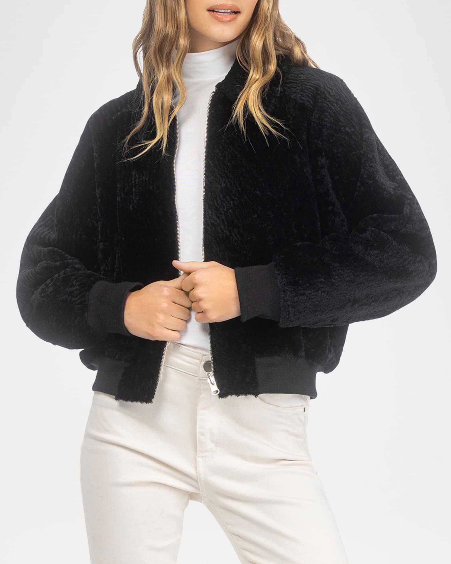 Reversible Textured Lamb Shearling Zip Jacket Product Image