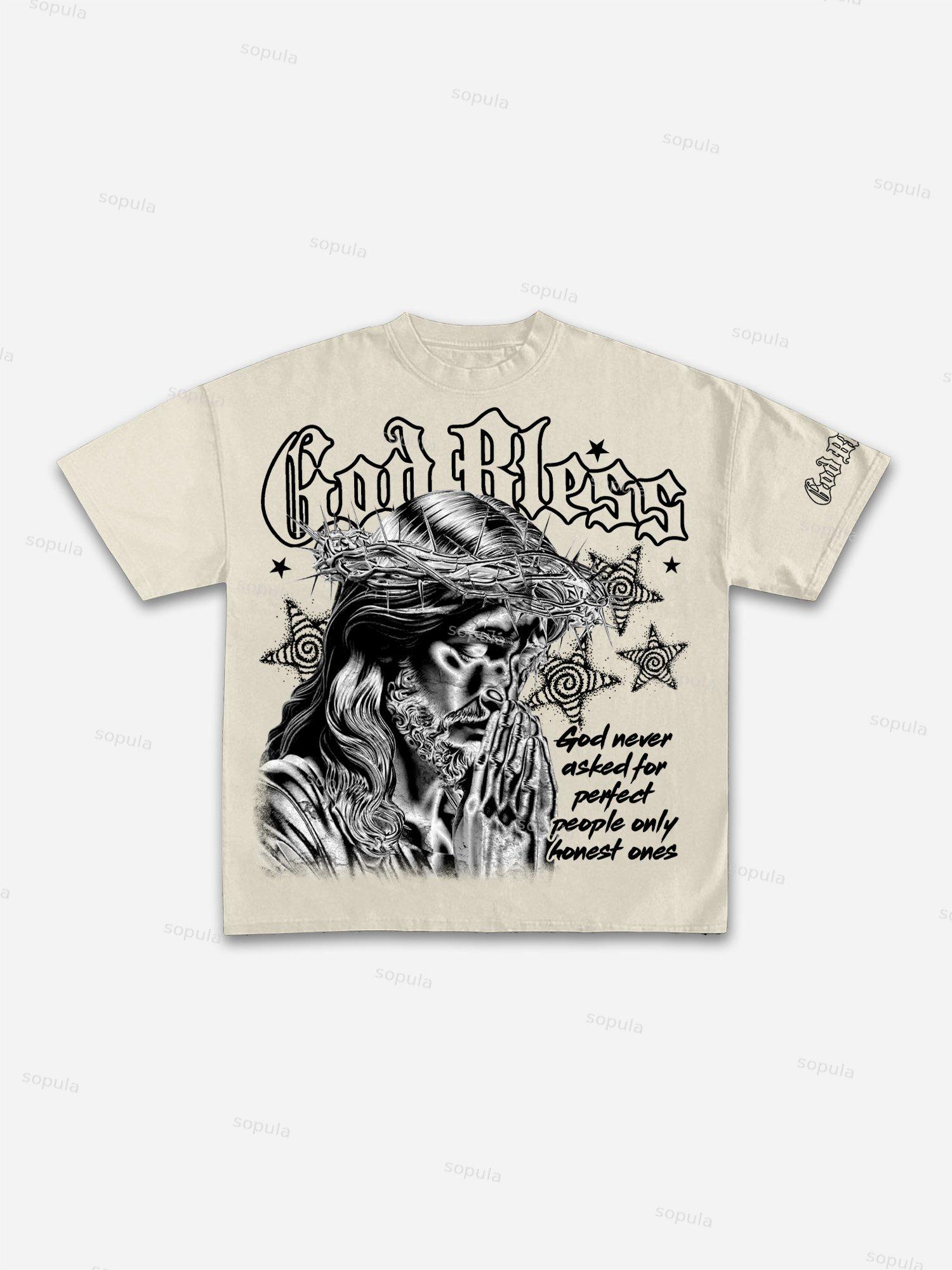 God Bless Silver Jesus Vintage Graphic Cotton T-shirt Product Image