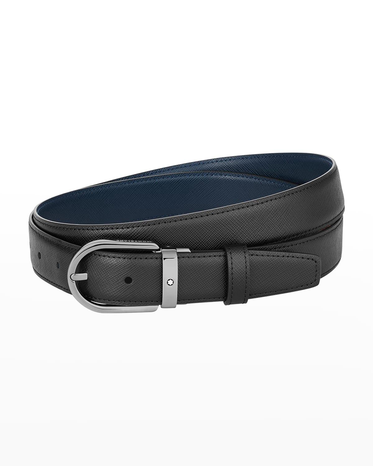Mens Horseshoe Buckle Cut-to-Size Reversible Leather Belt Product Image