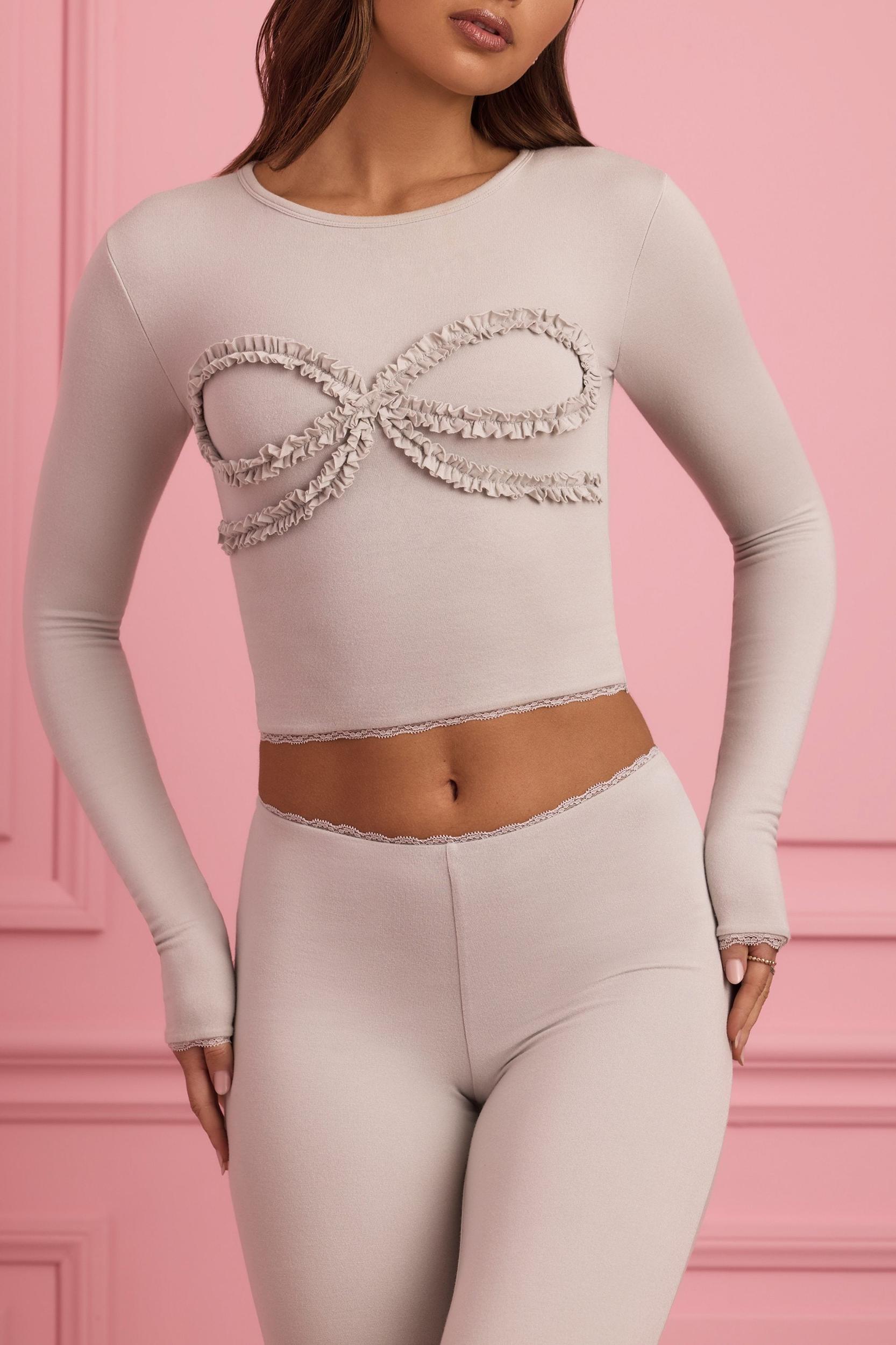 Lace-Trim Appliqué Pyjama Top in Cloud Grey Female Product Image