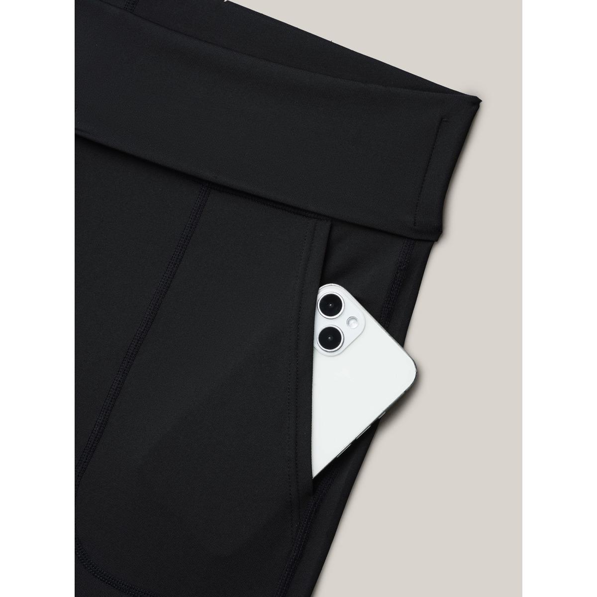 Plus Size Ruched Wide Waist Pockets Tight Pants Women Black Elegant High stretch Bootcut Mid Rise Everyday Leggings BloomChic 22-24/3X Product Image