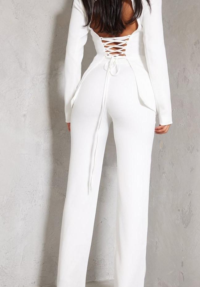 White Wide Leg High Waist Pants Product Image