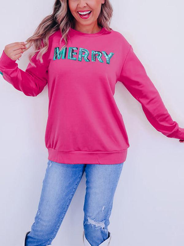 Contrast Color Sequin Crew Neck Sweatshirt Product Image