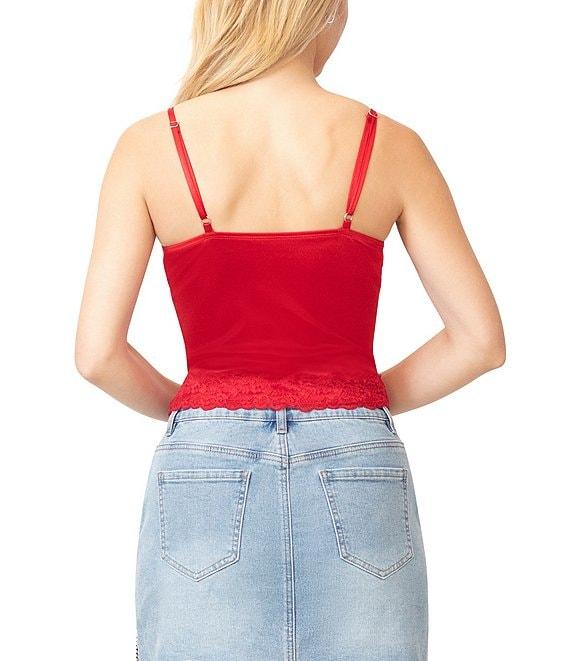 Stevie by Steve Madden Stretch Satin V-Neck Lace Trim Cami Top Product Image