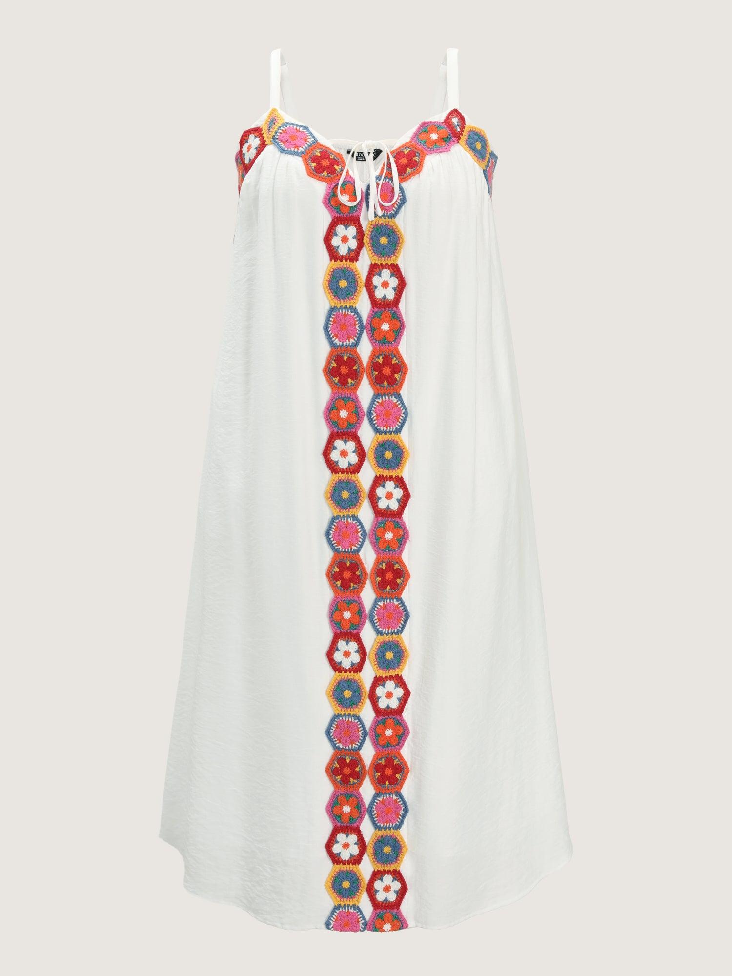 Colorful Floral Crochet Front Cami Midi Dress Female Product Image