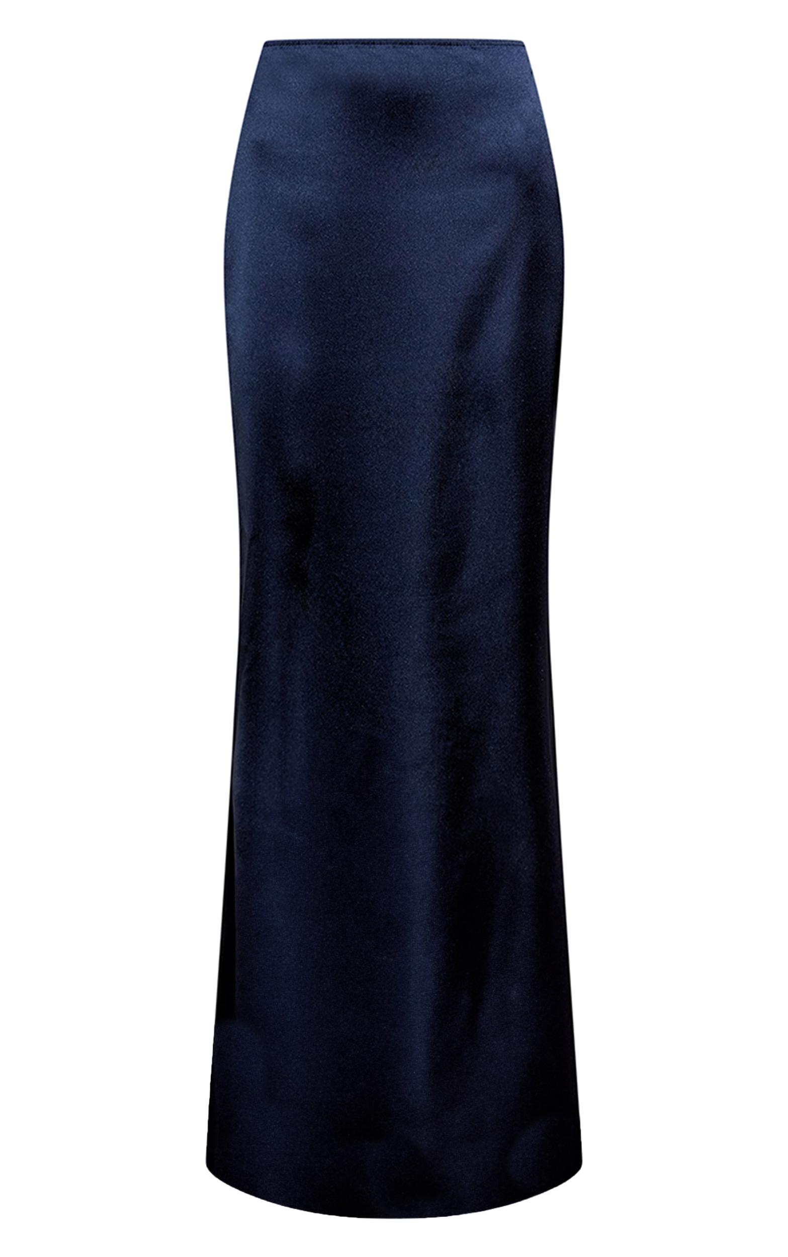 Navy Satin Low Rise Maxi Skirt Product Image