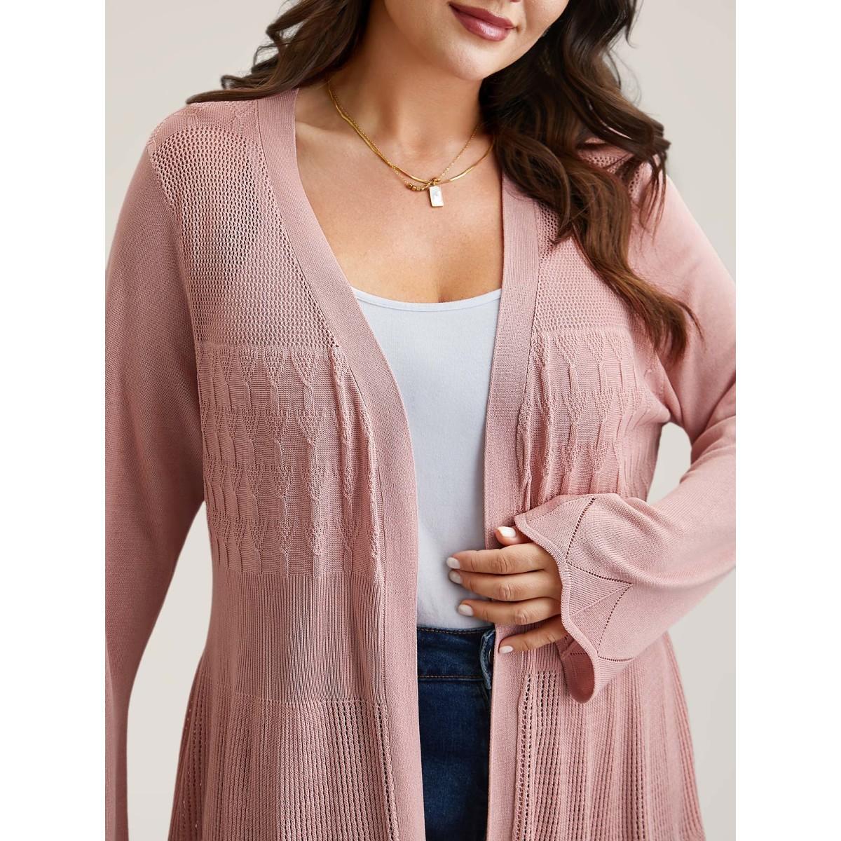 Plus Size Cut-Out Textured Open-Front Knit Cardigan Crepe Women Casual Loose Long Sleeve Everyday Cardigans BloomChic 28/5X Product Image