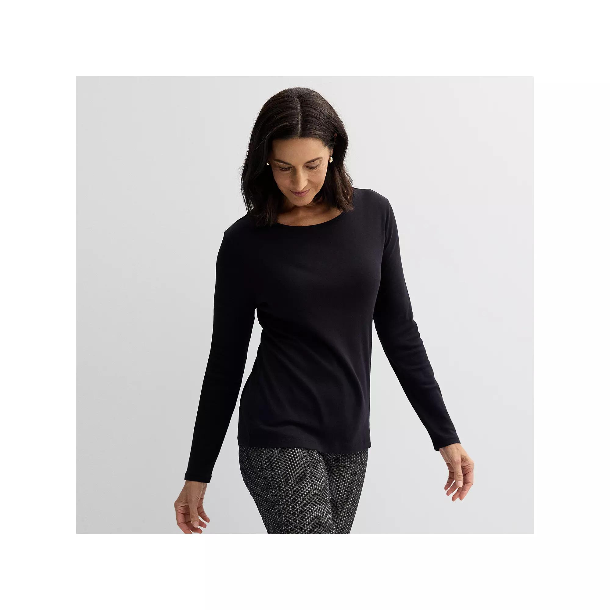 Women's Croft & Barrow® Essential Long-Sleeve Classic Crewneck Tee,  Product Image