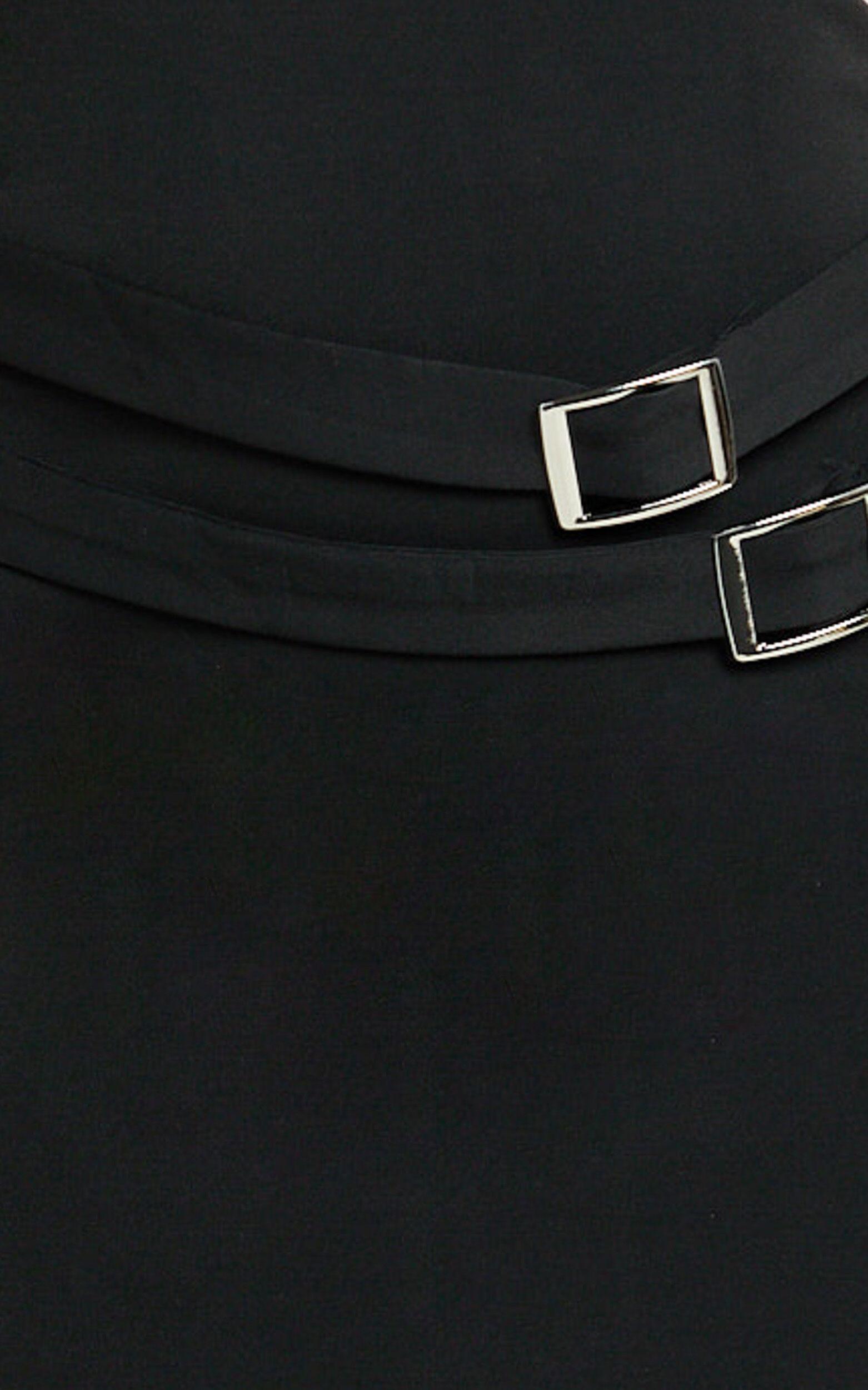 Ruth Mini Dress - High Neck Double Belt Bodycon Dress in Black Product Image