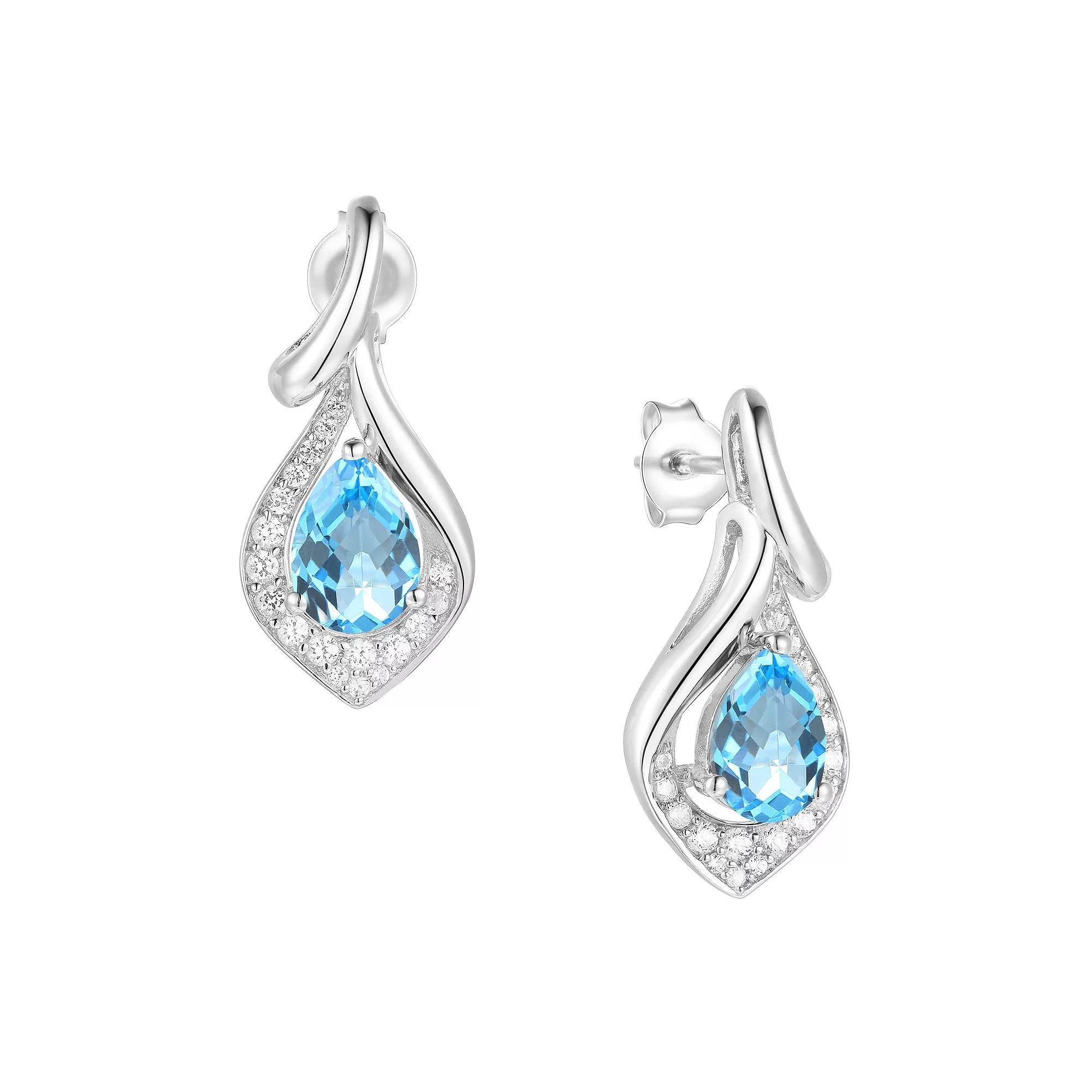 Rhodium-Plated Blue Topaz & Lab-Created White Sapphire Stud Earrings, Women's, Sterling Product Image