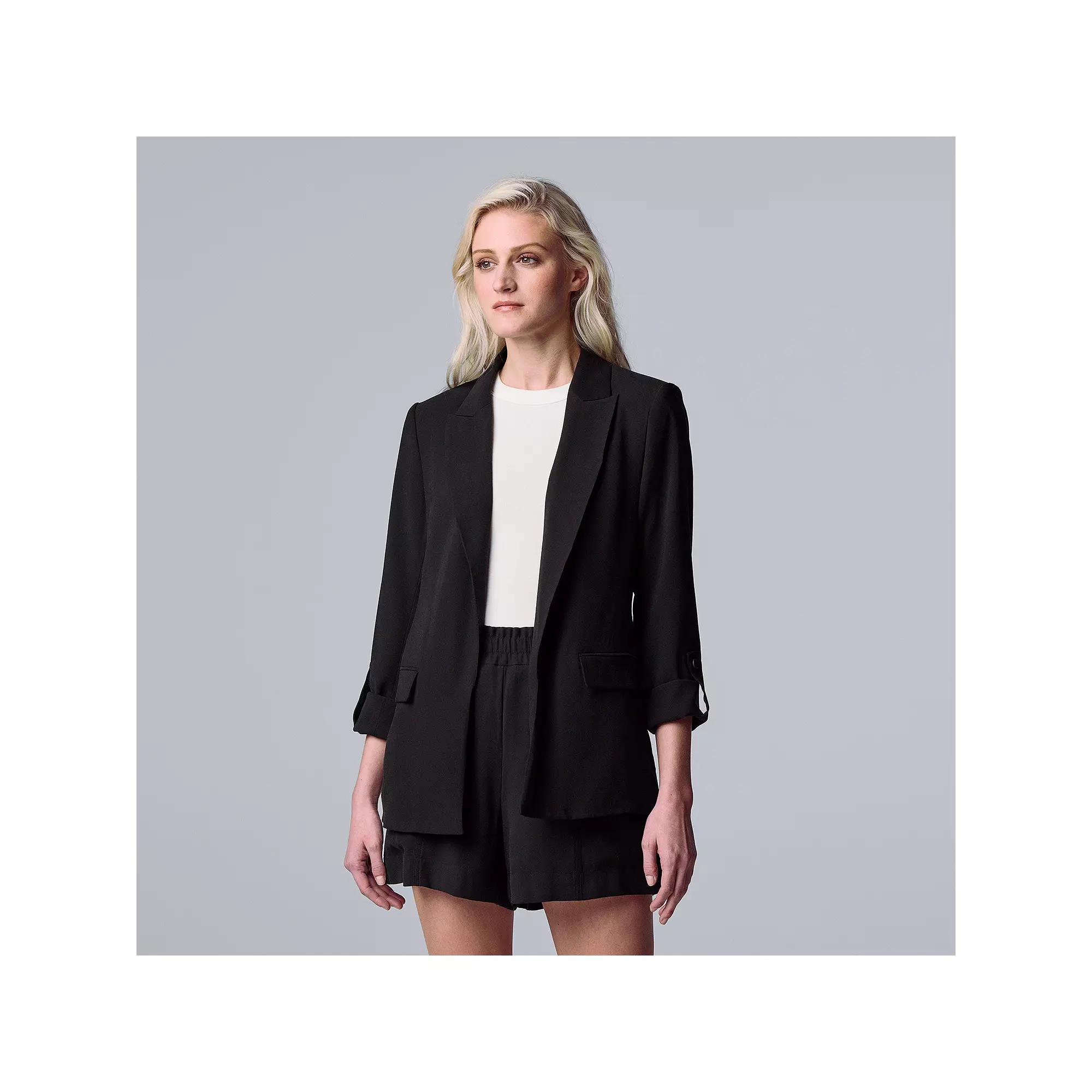 Petite Simply Vera Vera Wang Roll-Tab Easy Blazer, Women's, Size: Small Petite, Dull Black Product Image