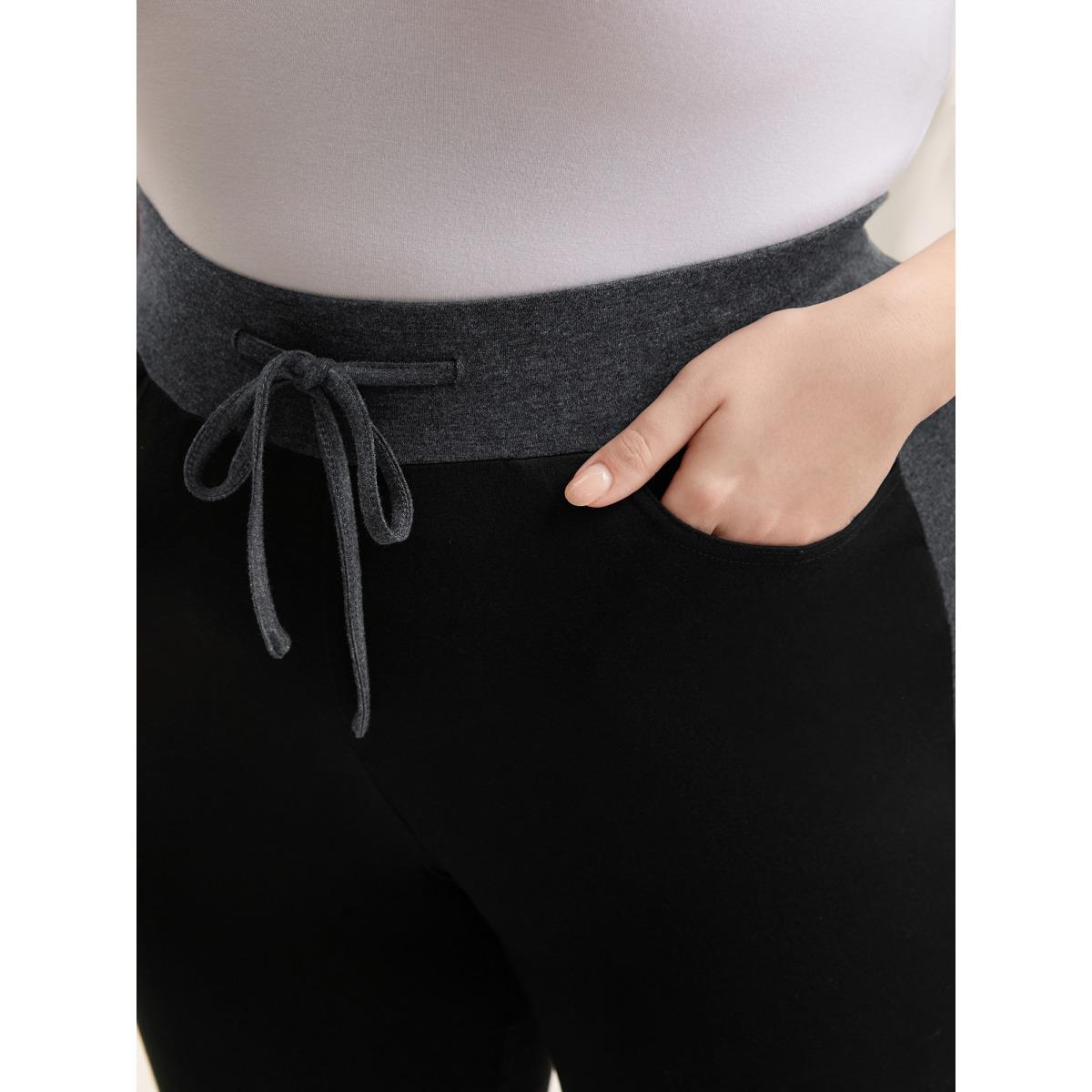 Plus Size Heathered Color Block Drawstring Bootcut Pants Women DimGray Casual Flare Leg Mid Rise Everyday Pants BloomChic 22-24/3X Product Image