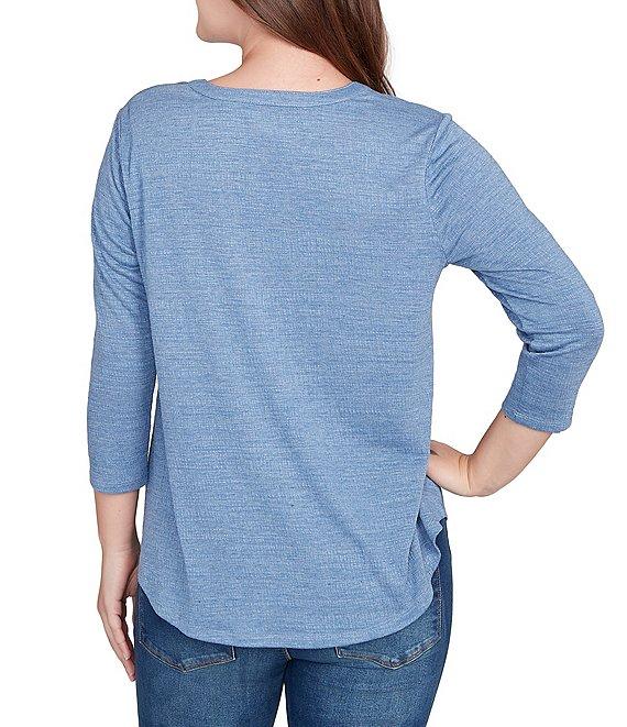 Ruby Rd. Textured Knit Split V-Neck 3/4 Sleeve Top Product Image
