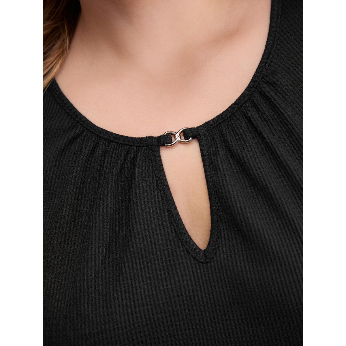 Plus Size Waffle Grid Neck Cut-Out Tank Top Women Black Leisure Texture Round Neck Casual Tank Tops Camis BloomChic 18-20/2X Product Image