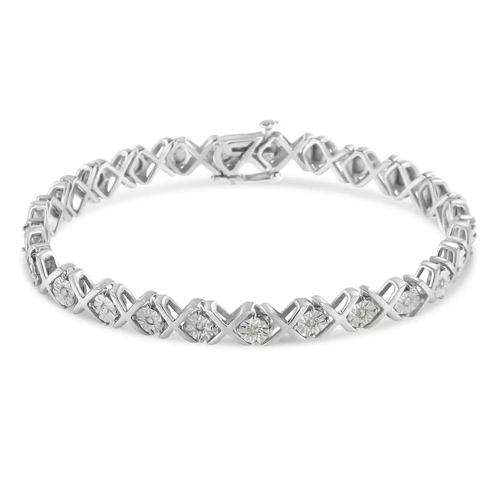 Haus of Brilliance Sterling Silver 1/10 Carat T.W. Diamond Miracle-Set "X" Link Tennis Bracelet, Women's, Size: 7.25" Product Image