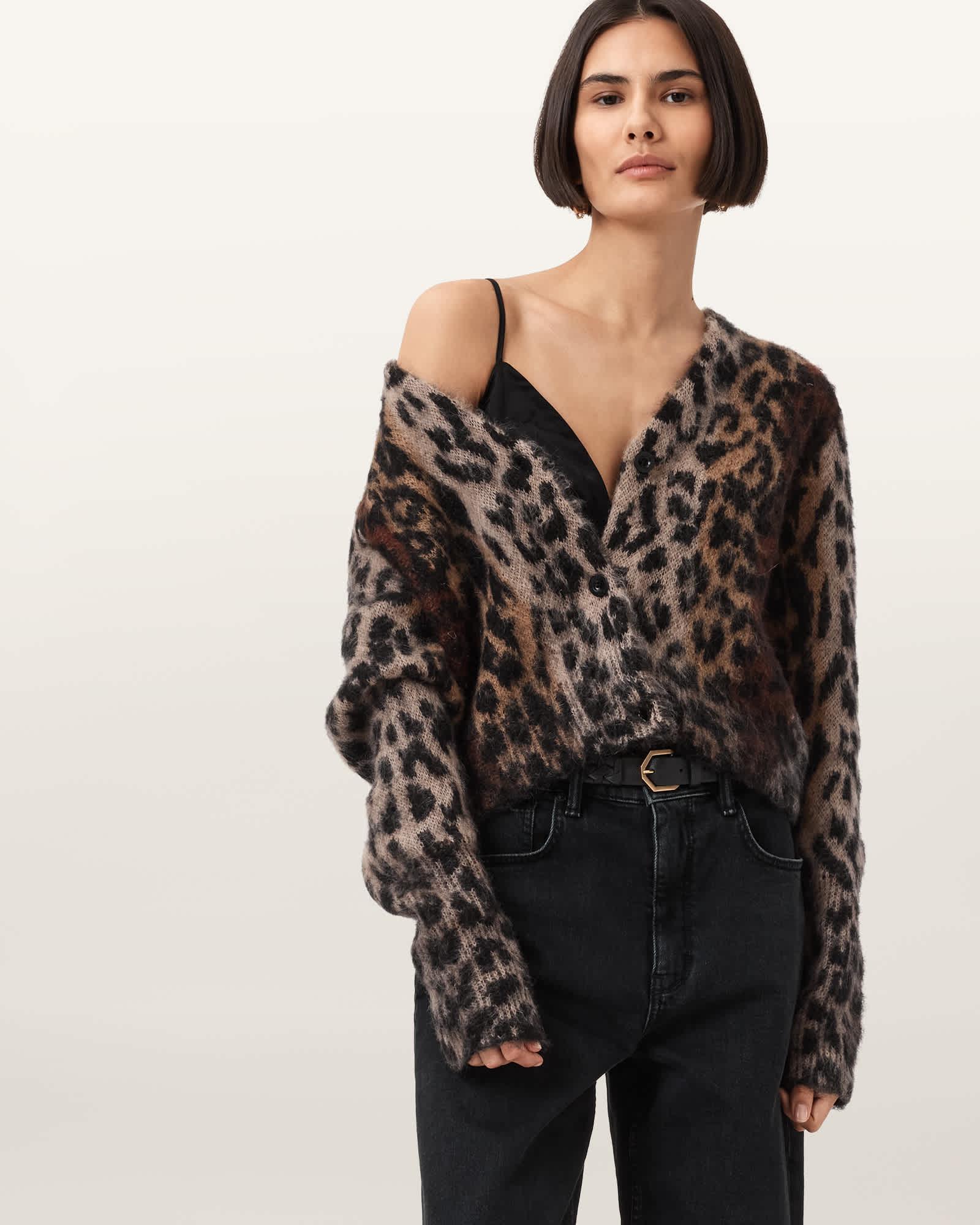 Wick Leopard Jacquard Cropped Cardigan Product Image