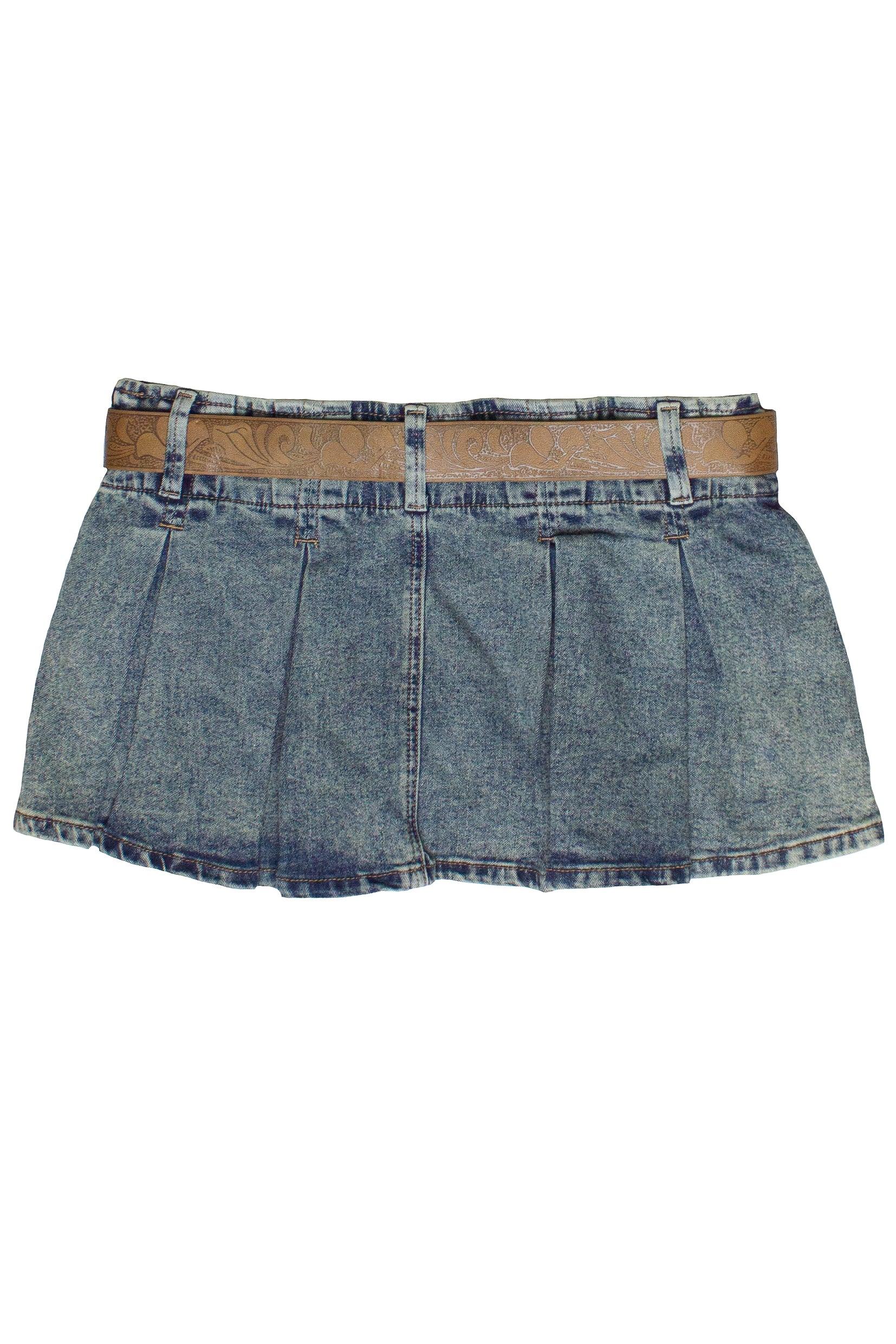 Western Belt Denim Pleated Mini Skort Product Image