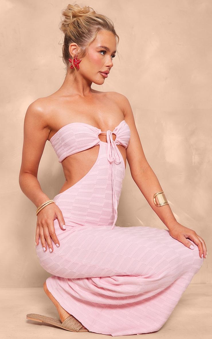 Pink Textured Knit Cut Out Bandeau Maxi Dress Product Image
