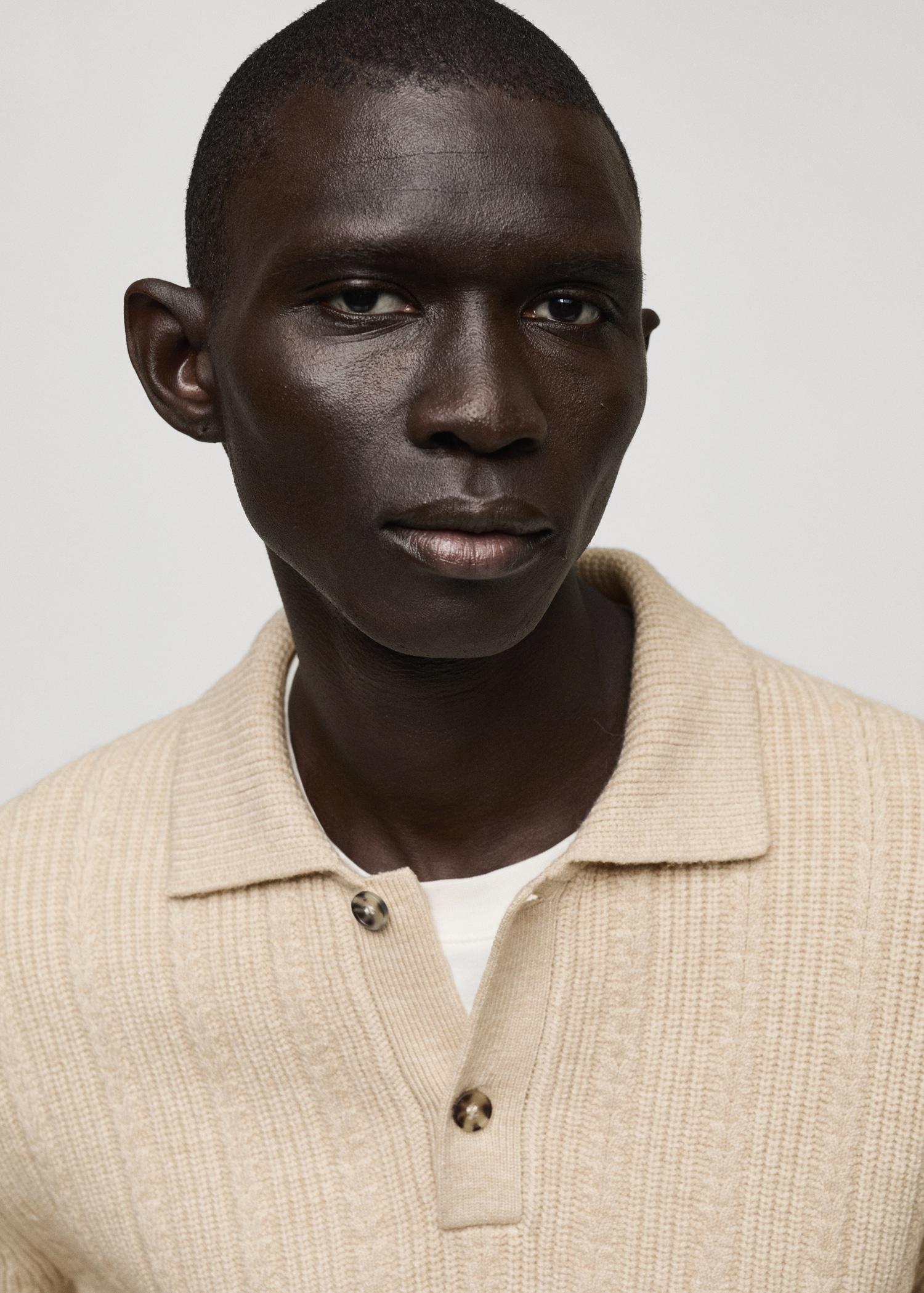 Knitted structured polo sweater - Men | MANGO USA Product Image