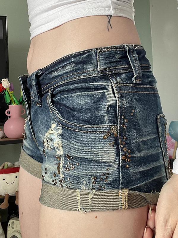 Washed Vintage Aged Denim Shorts Product Image