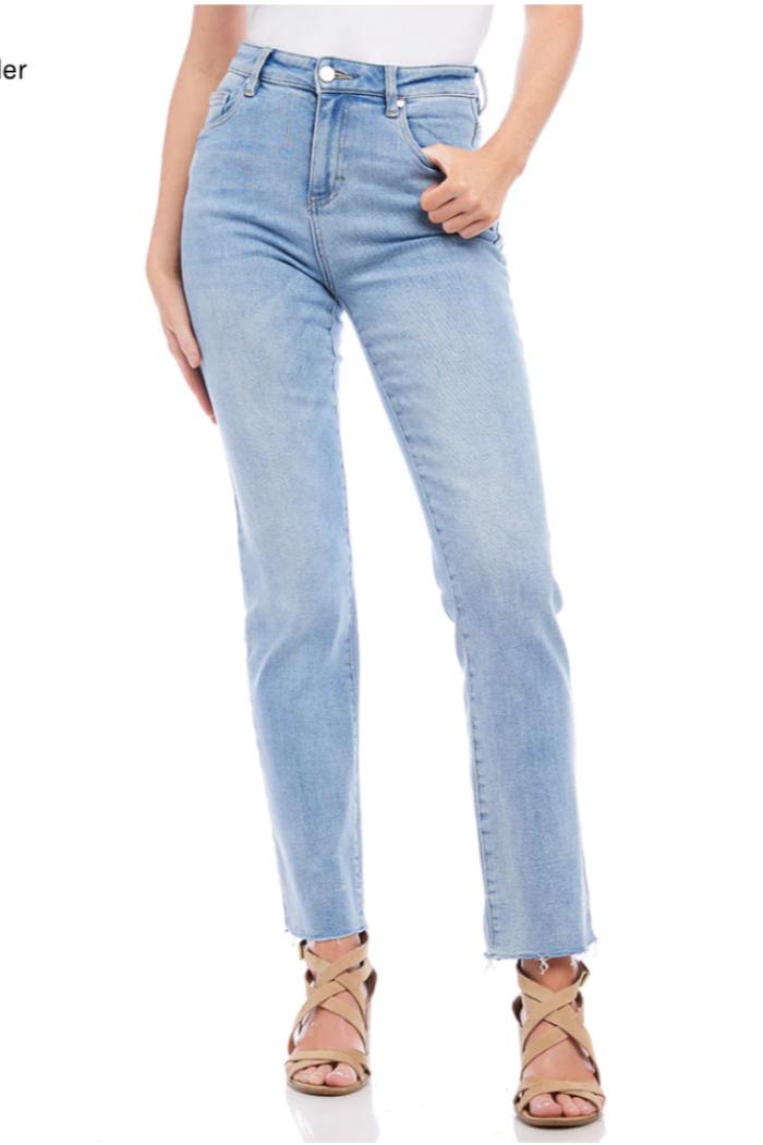 Raw Hem Straight Jeans- Light Blue Product Image