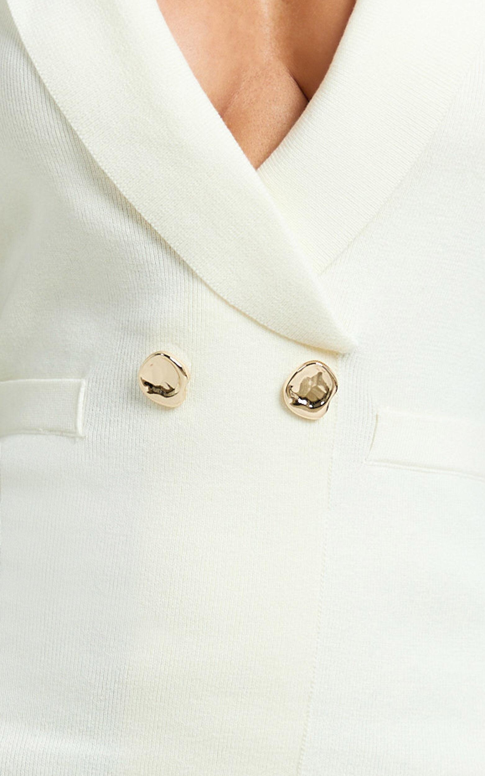 Melanie Mini Dress - Collared Halter Double Breasted Fitted Dress in Off White Product Image