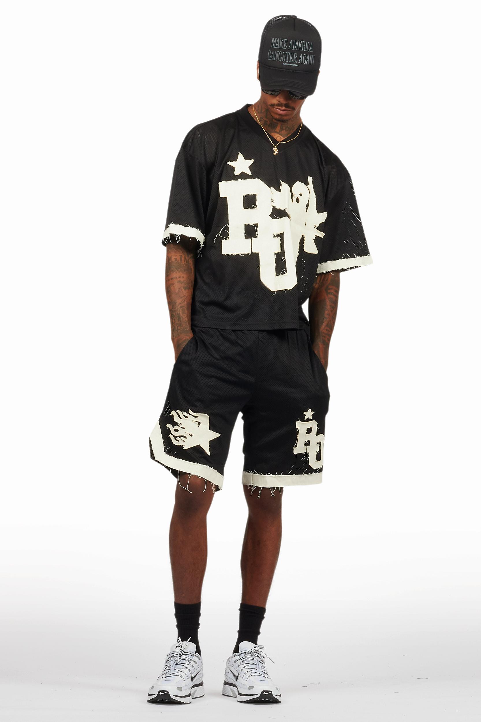 Pluton Black Mesh T-Shirt/Short Set Male Product Image