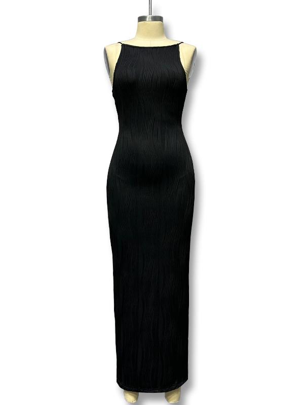 Bodycon Sleeveless Pleated Solid Color Split-Back Split-Joint Zipper Spaghetti-Neck Maxi Dresses Product Image